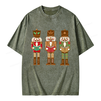 Pagewings Christmas Nutcracker Reading Books Unisex Washed T-shirt