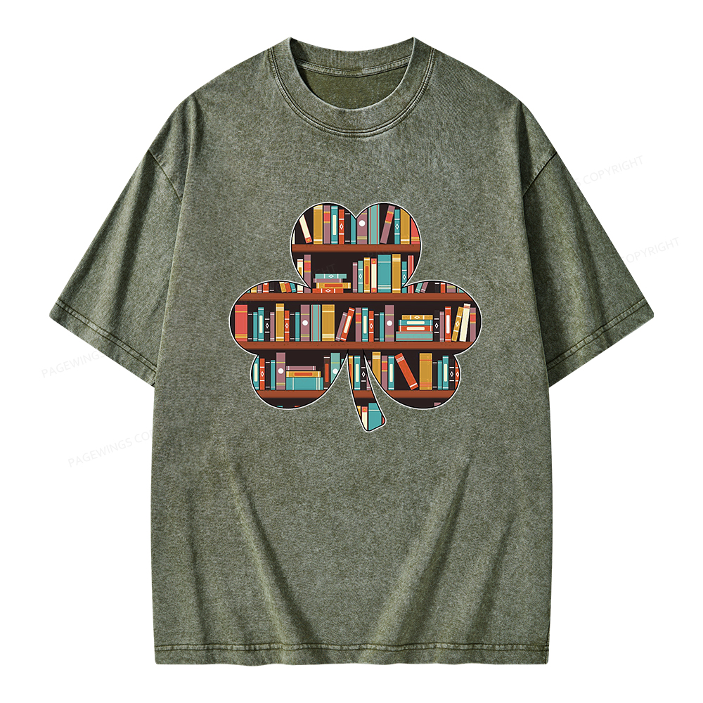 Pagewings Cloverleaf Creative Bookshelf Unisex Washed T-shirt