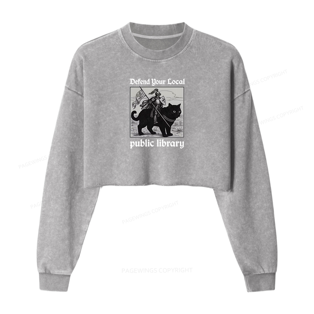Pagewings Defend Your Local public library Women Washed Crop Sweatshirt