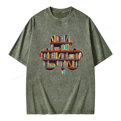 Pagewings Cloverleaf Creative Bookshelf Unisex Washed T-shirt