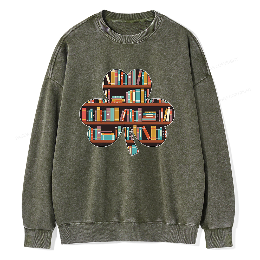 Pagewings Cloverleaf Creative Bookshelf Unisex Washed Sweatshirt