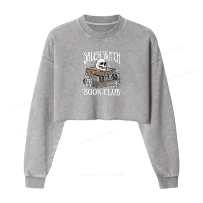 Pagewings Salem Witch Book Club Women Washed Crop Sweatshirt
