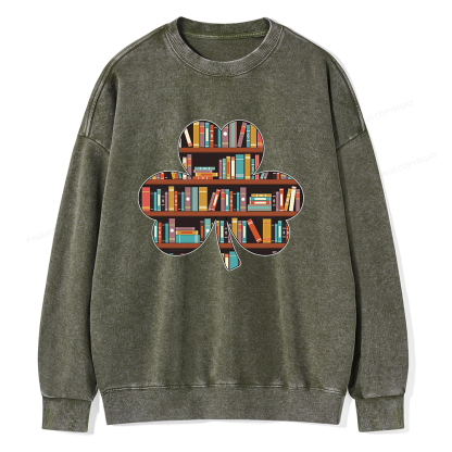Pagewings Cloverleaf Creative Bookshelf Unisex Washed Sweatshirt