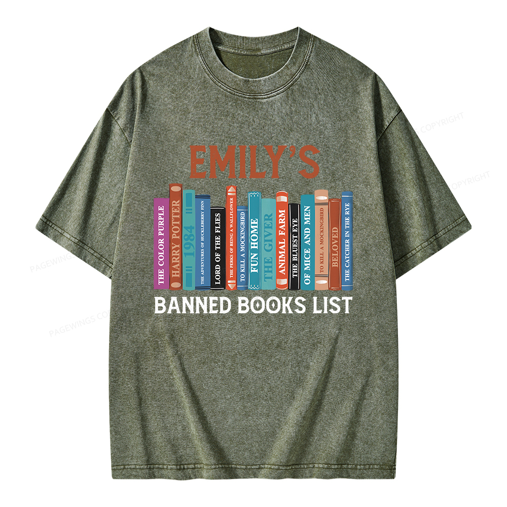 Pagewings Personalized Name Banned Books List Unisex Washed T-shirt