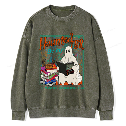 Pagewings Haunted By My TBR Unisex Washed Sweatshirt