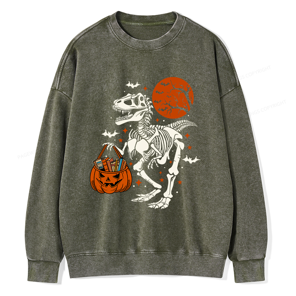 Pagewings Dinosaur Halloween Unisex Washed Sweatshirt