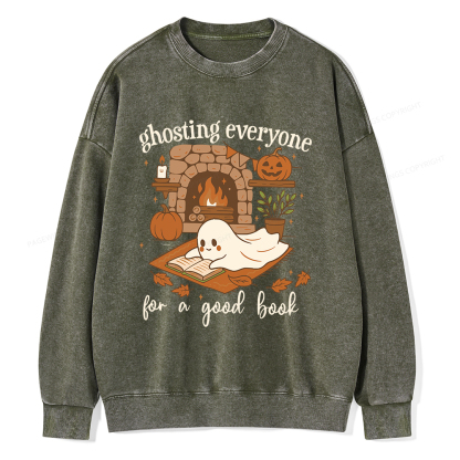 Pagewings Ghosting Everyone For A Good Book Unisex Washed Sweatshirt