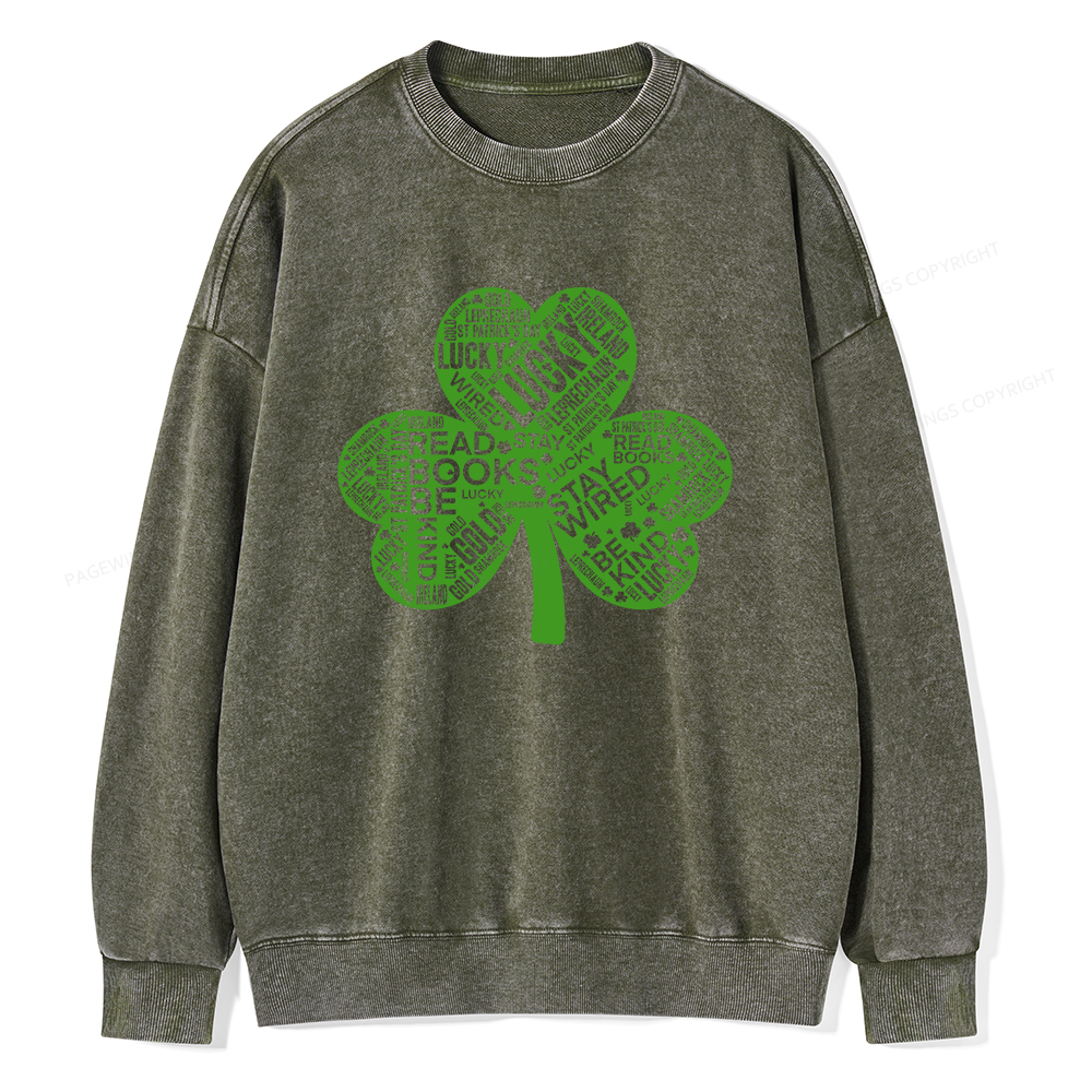 Pagewings St Patricks Day Shirt Lucky Reading Shirt Unisex Washed Sweatshirt