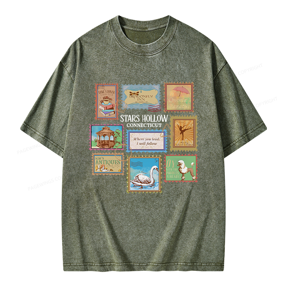 Pagewings Stars Hollow Stamps Unisex Washed T-shirt