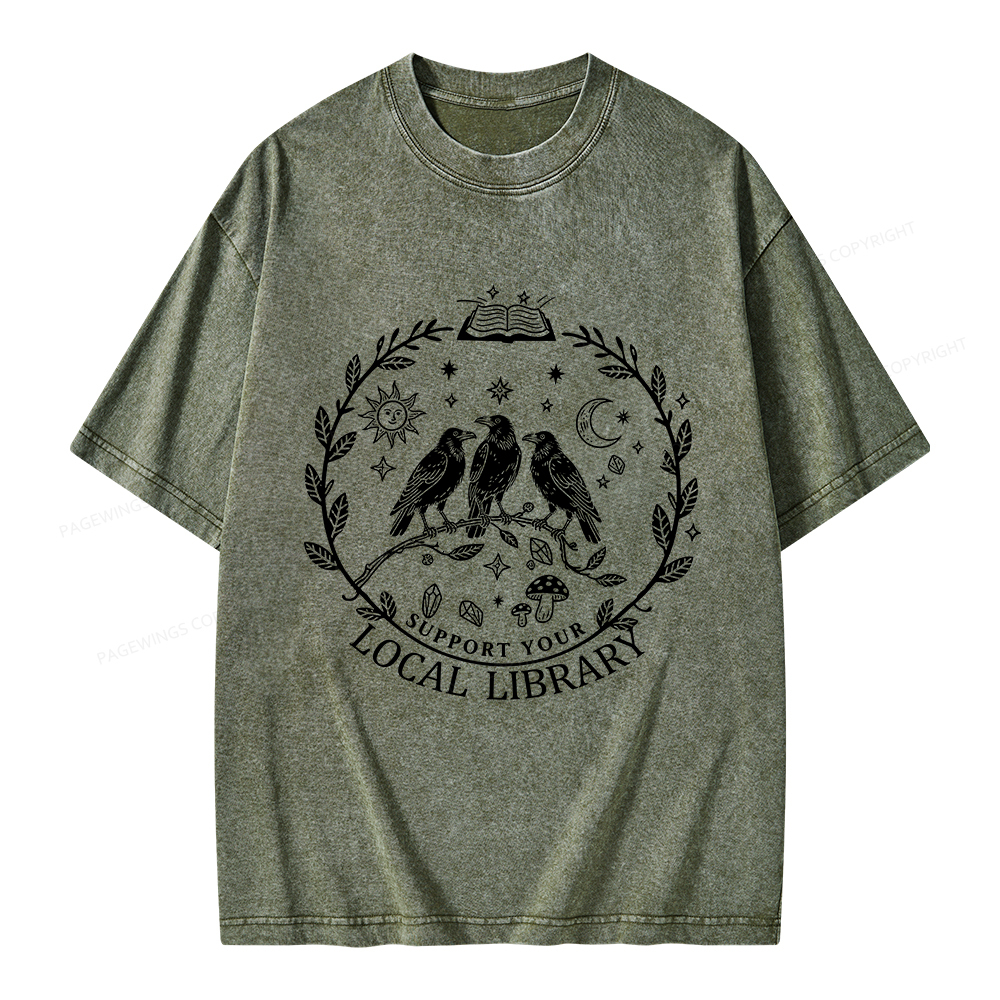 Pagewings Support Your Local Library Unisex Washed T-shirt