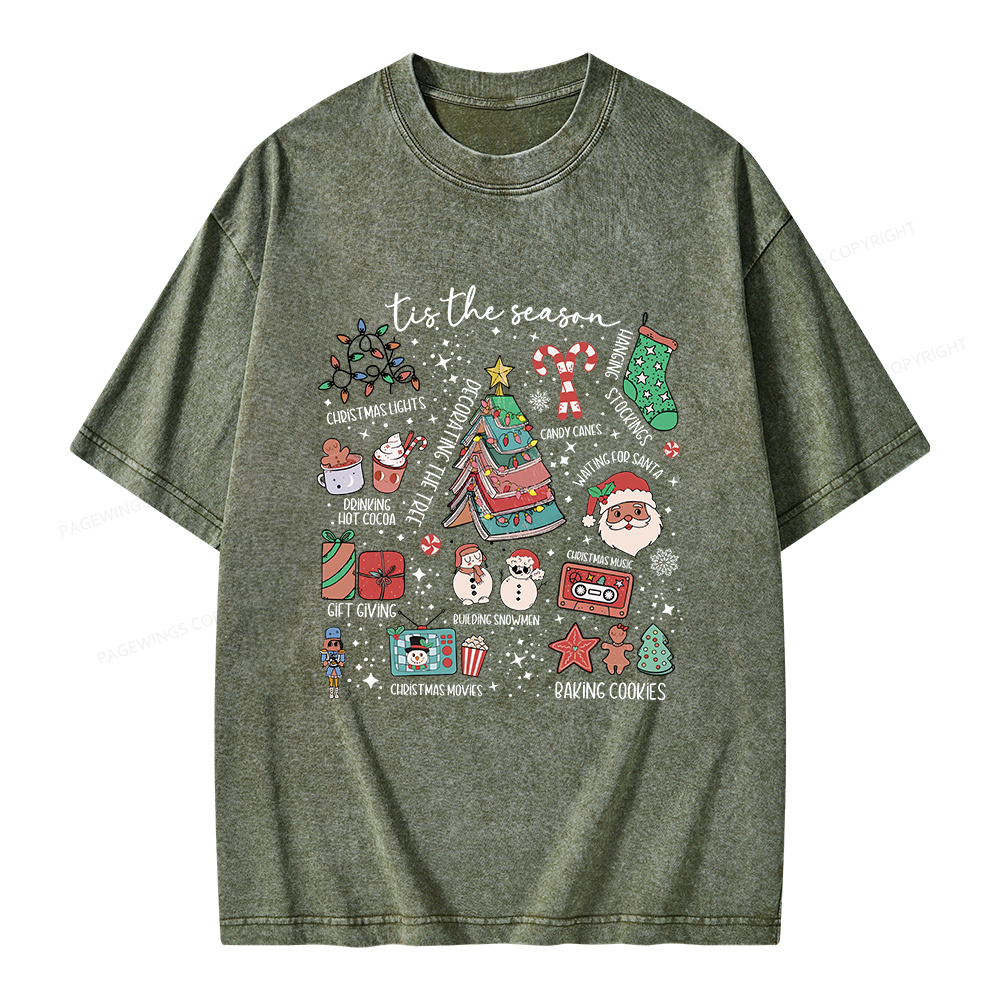 Pagewings Book Lover Retro Christmas Unisex Washed T-shirt