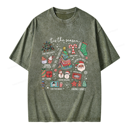 Pagewings Book Lover Retro Christmas Unisex Washed T-shirt