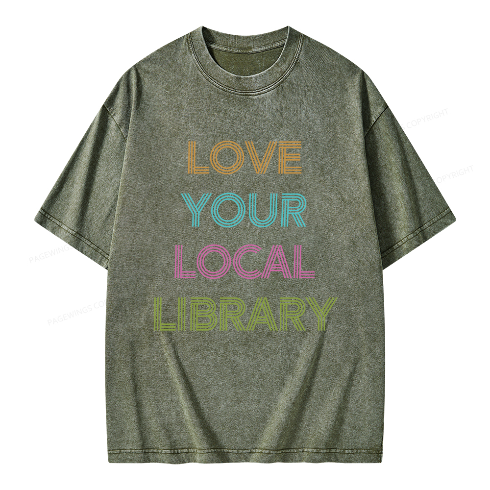 Pagewings Love Your Local Library Unisex Washed T-shirt