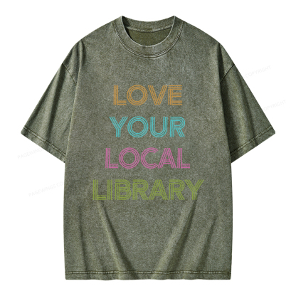 Pagewings Love Your Local Library Unisex Washed T-shirt