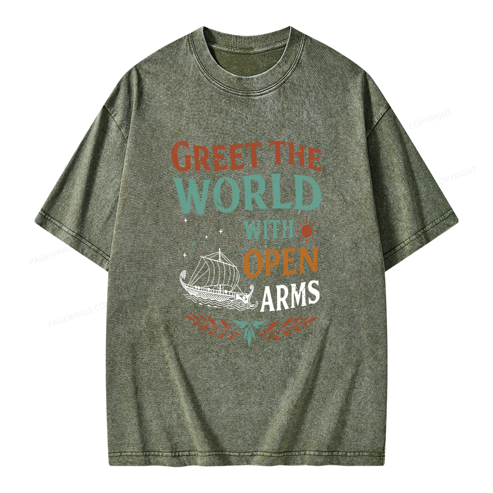 Pagewings Greet the World With Open Arms Unisex Washed T-shirt