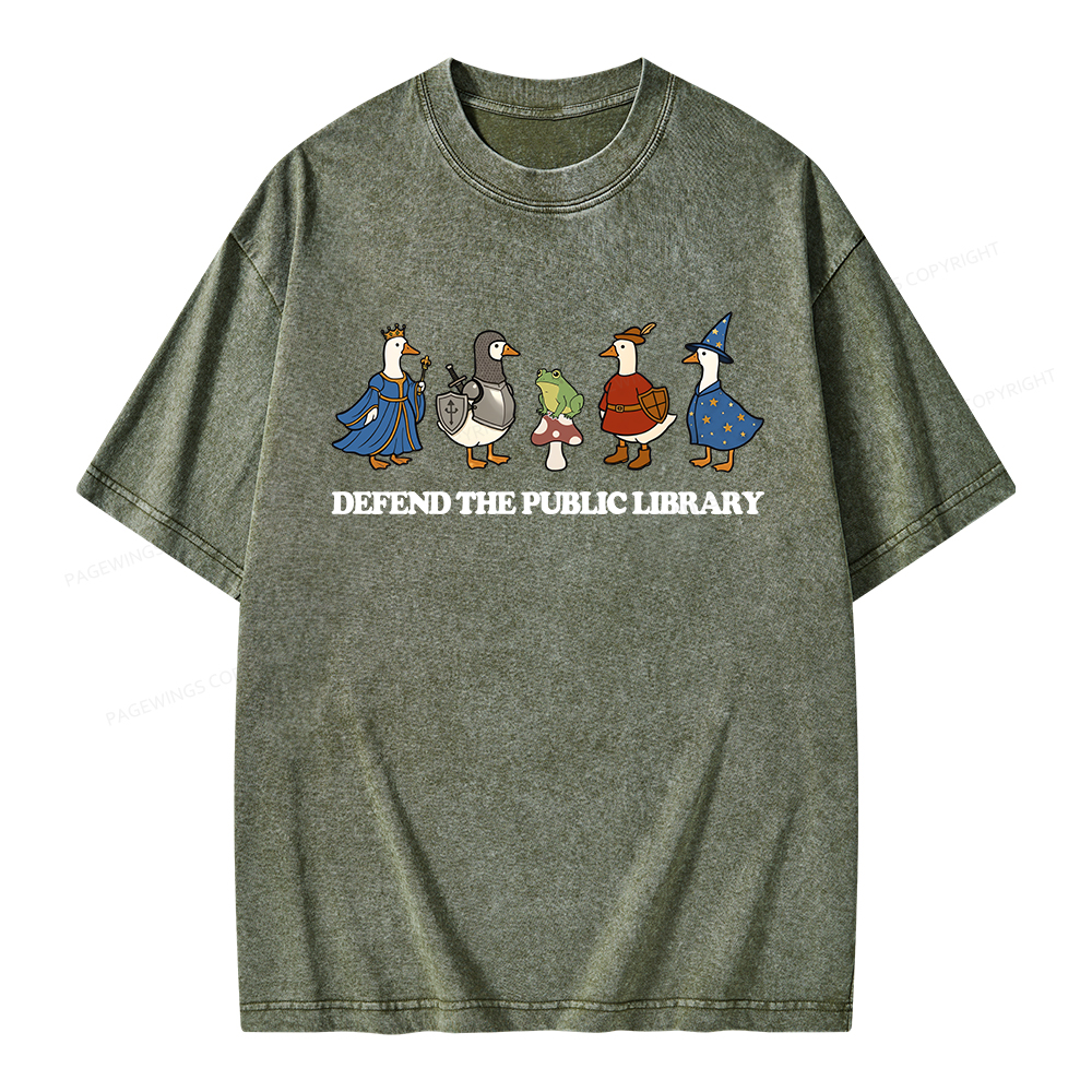 Pagewings Defend The Public Library Unisex Washed T-shirt