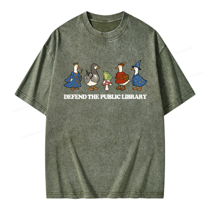 Pagewings Defend The Public Library Unisex Washed T-shirt
