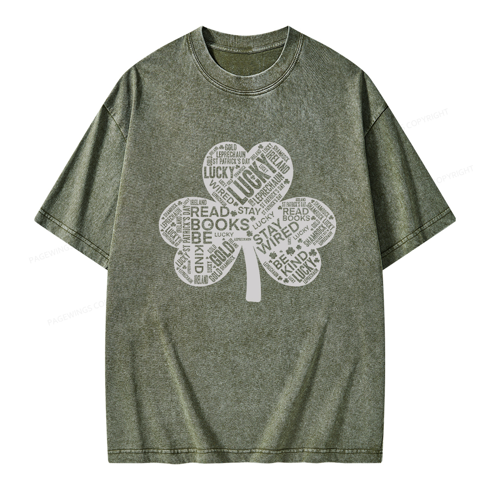 Pagewings St Patricks Day Shirt Lucky Reading Shirt Unisex Washed T-shirt