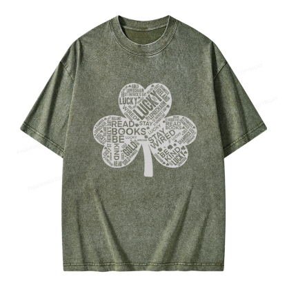 Pagewings St Patricks Day Shirt Lucky Reading Shirt Unisex Washed T-shirt