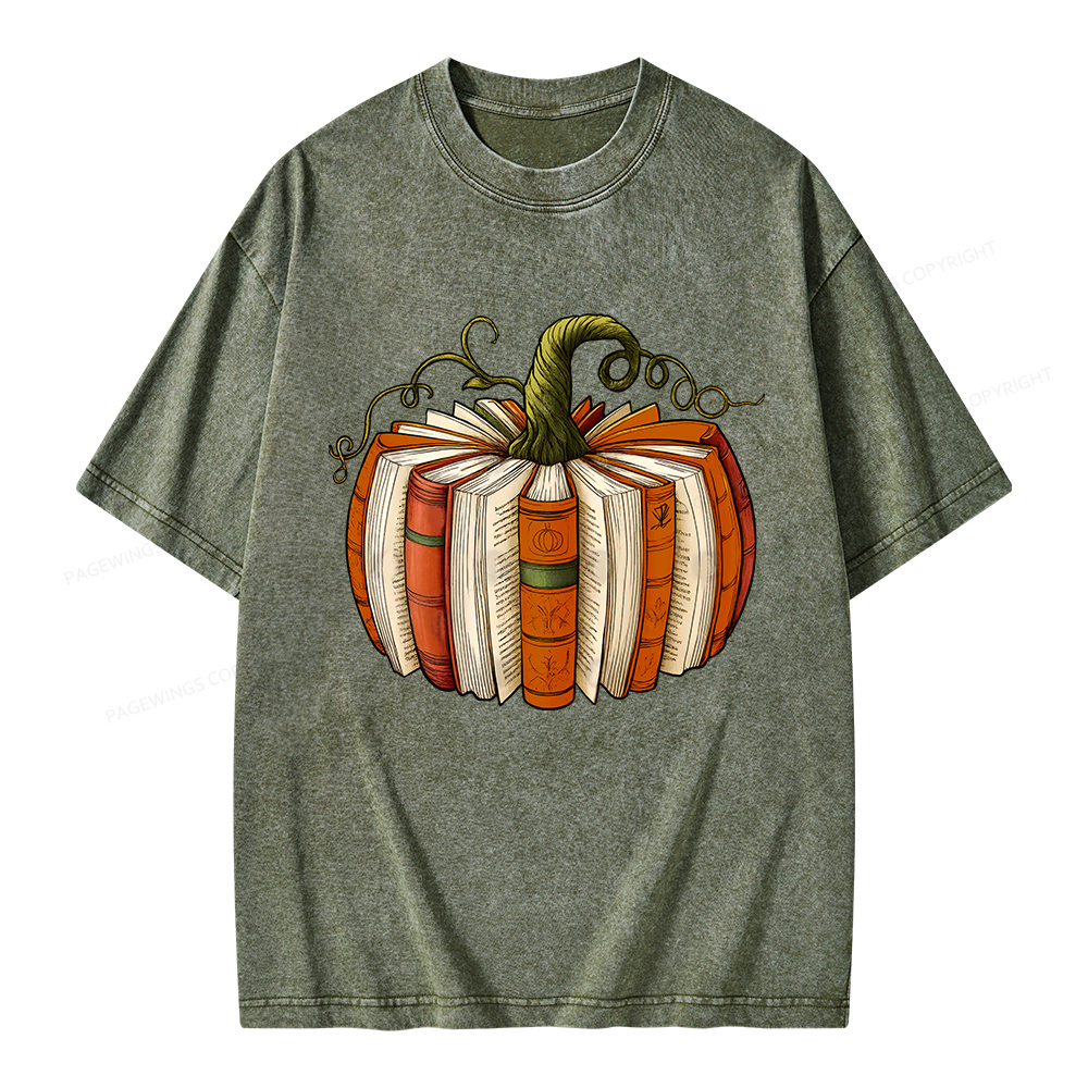 Pagewings Fall Book Pumpkin Unisex Washed T-shirt