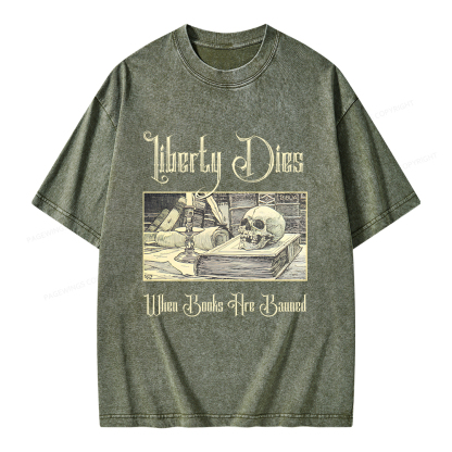 Pagewings Liberty Dies Where Books Are Banned Unisex Washed T-shirt
