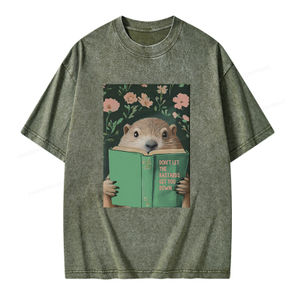 Pagewings Groundhog Reading Motivational Book Unisex Washed T-shirt