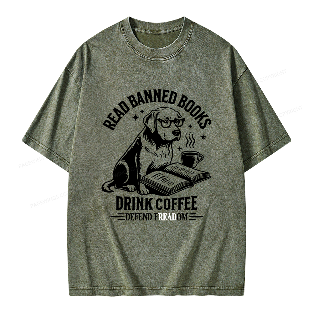 Pagewings Read Books Drink Coffee Defend Freadom Unisex Washed T-shirt