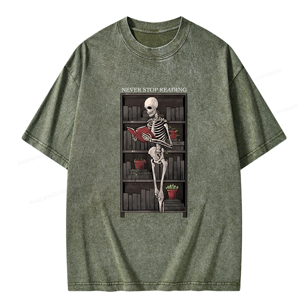 Pagewings Never Stop Reading Unisex Washed T-shirt