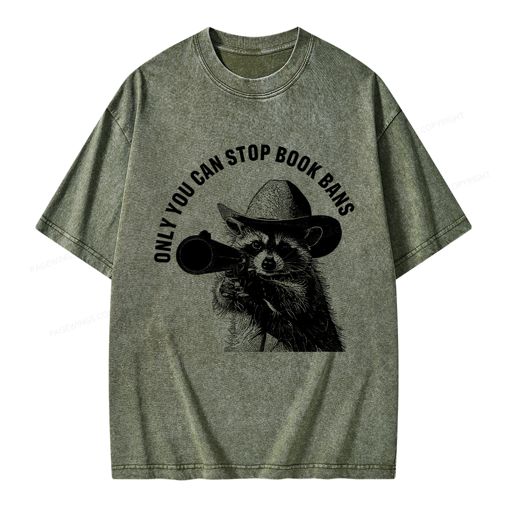 Pagewings Only You Can Stop Book Bans Unisex Washed T-shirt