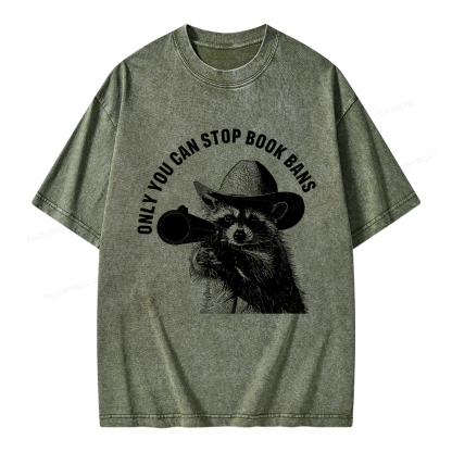 Pagewings Only You Can Stop Book Bans Unisex Washed T-shirt