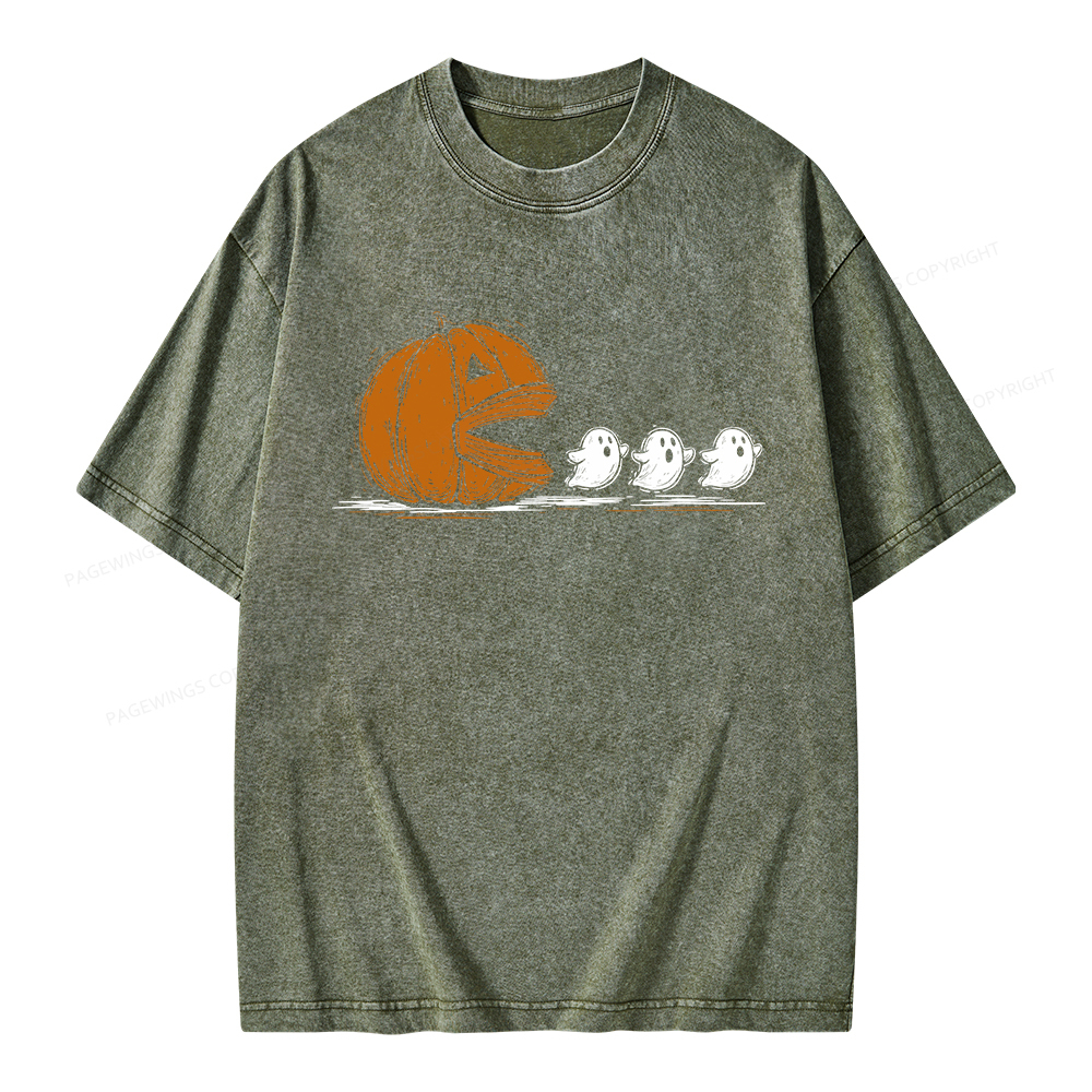 Pagewings Halloween Pumpkin Eat Ghost Unisex Washed T-shirt