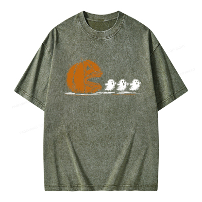 Pagewings Halloween Pumpkin Eat Ghost Unisex Washed T-shirt