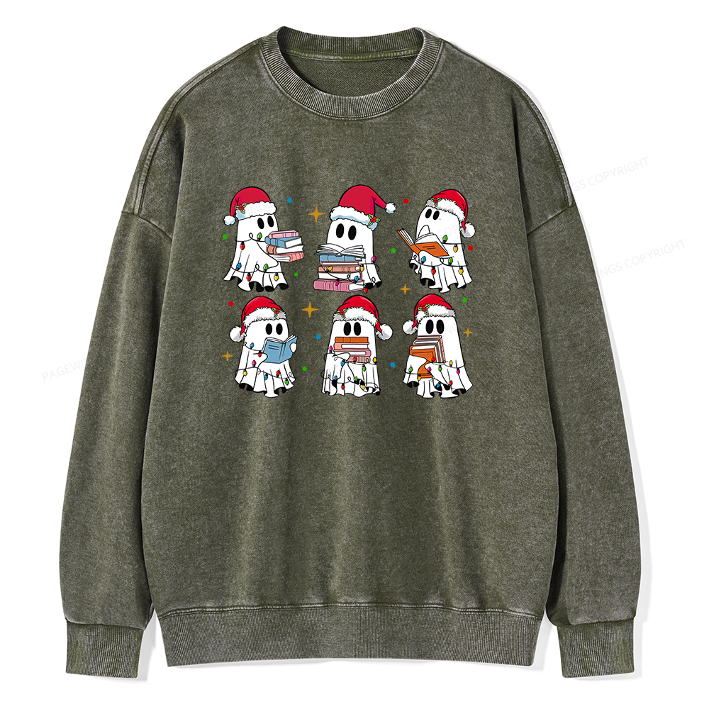 Pagewings Christmas Book Ghost Unisex Washed Sweatshirt