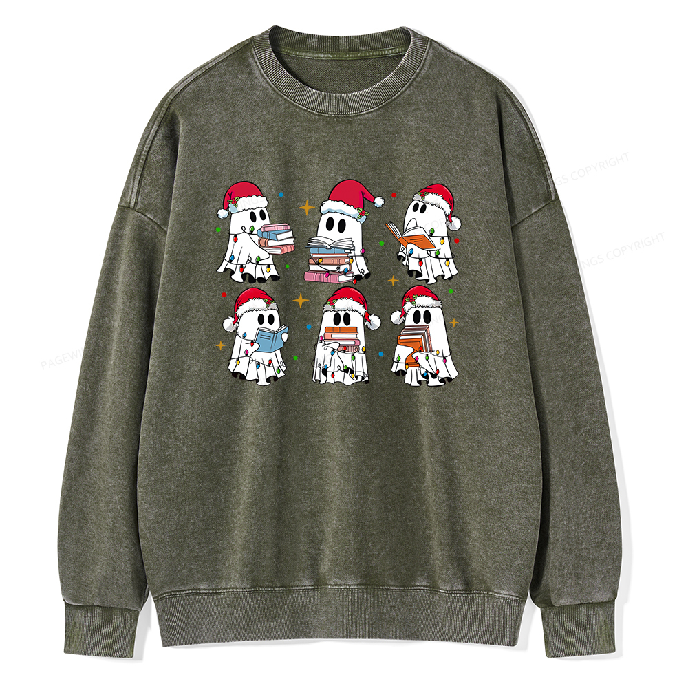 Pagewings Christmas Book Ghost Unisex Washed Sweatshirt