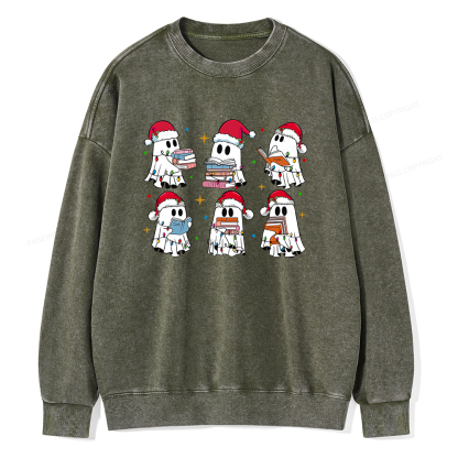 Pagewings Christmas Book Ghost Unisex Washed Sweatshirt