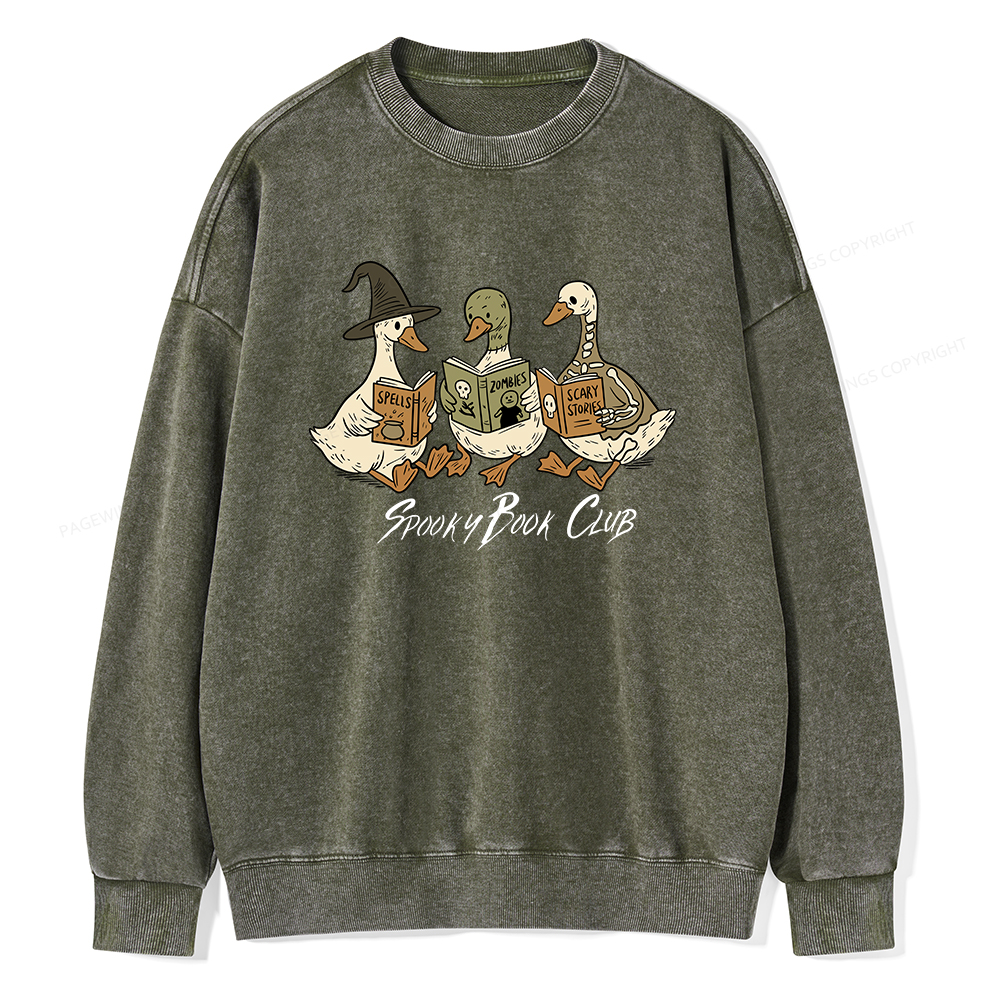 Pagewings Spooky Book Club Unisex Washed Sweatshirt