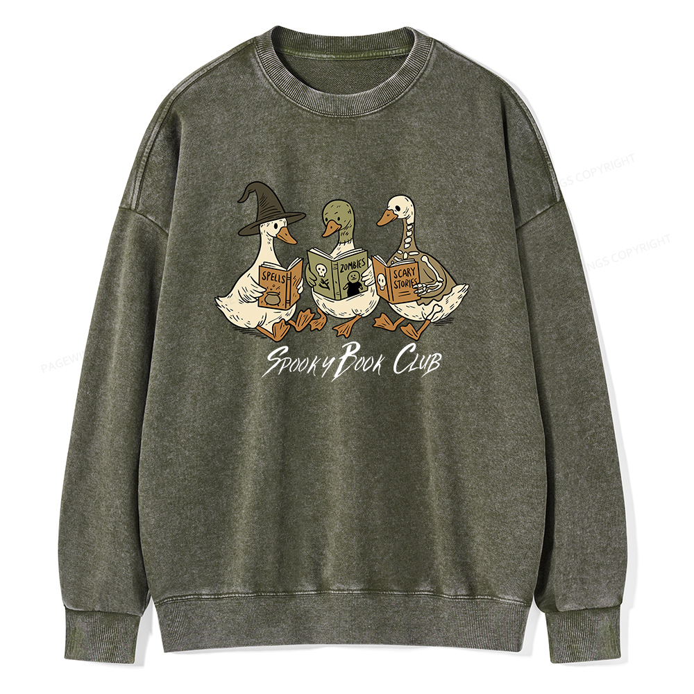 Pagewings Spooky Book Club Unisex Washed Sweatshirt