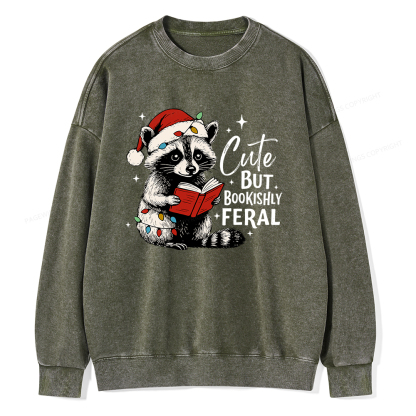 Pagewings Cute But Feral Unisex Washed Sweatshirt