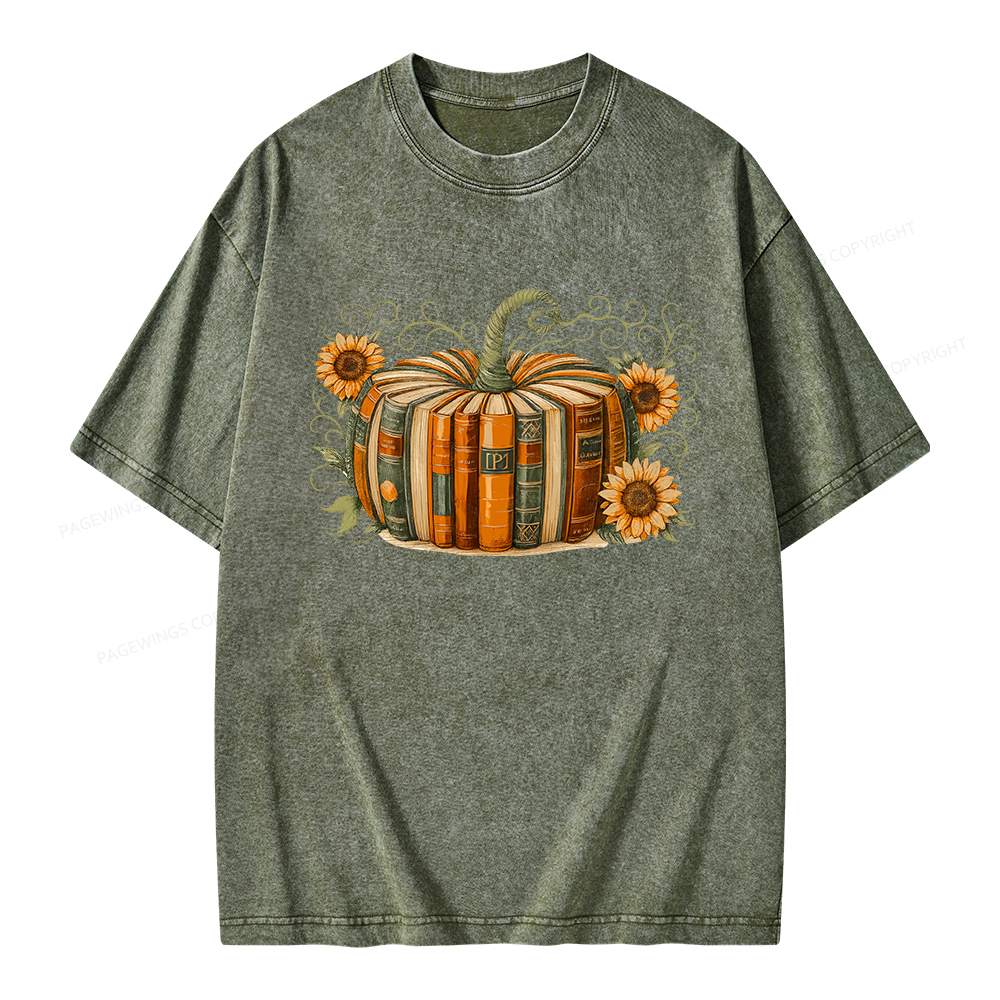 Pagewings Fall Book Pumpkin Unisex Washed T-shirt