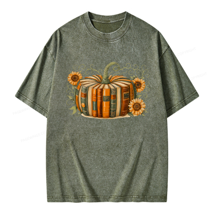 Pagewings Fall Book Pumpkin Unisex Washed T-shirt