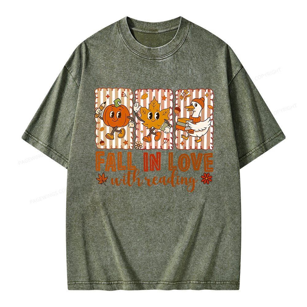 Pagewings Fall In Love With Reading Unisex Washed T-shirt