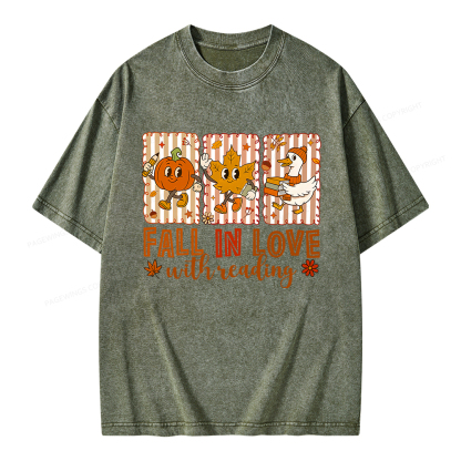 Pagewings Fall In Love With Reading Unisex Washed T-shirt