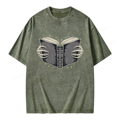 Pagewings Book Skeleton Hands Unisex Washed T-shirt