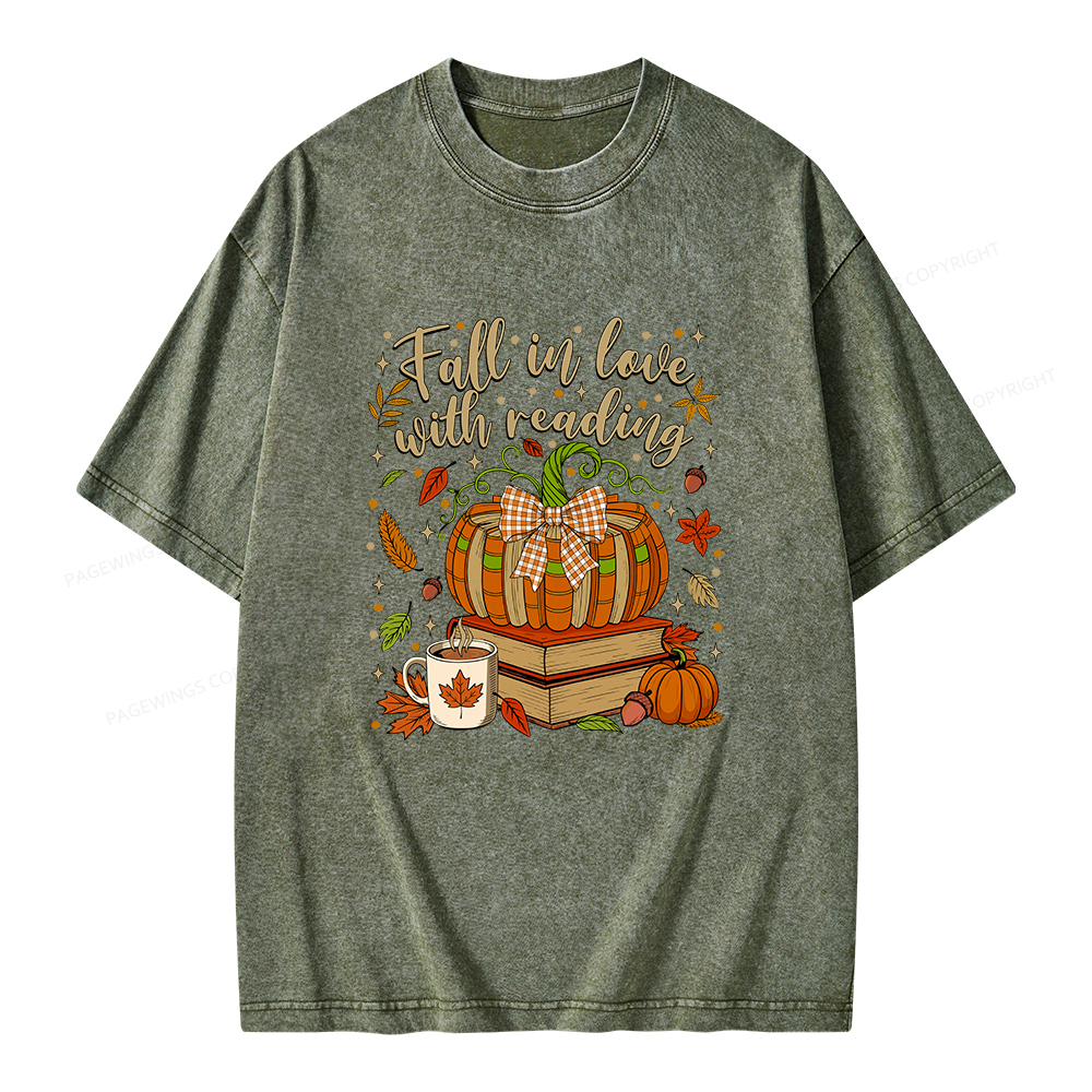 Pagewings Fall In Love With Reading Unisex Washed T-shirt
