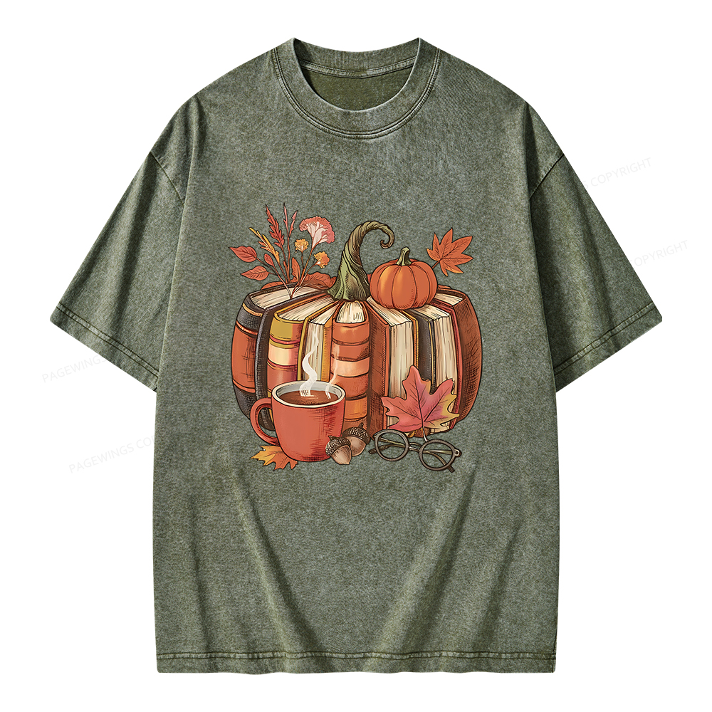Pagewings Book Pumpkin Unisex Washed T-shirt