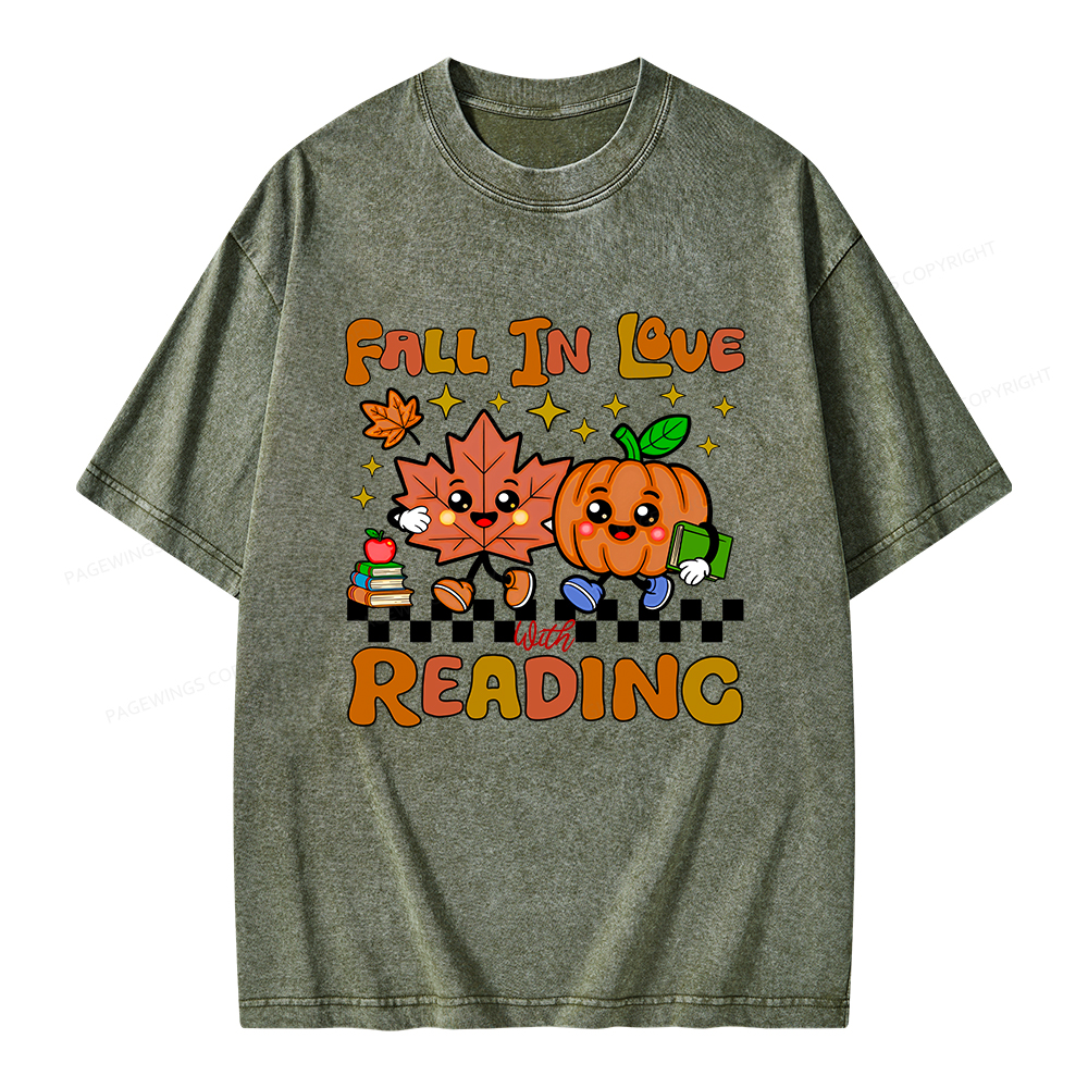Pagewings Thanksgiving Fall In Love With Reading Unisex Washed T-shirt
