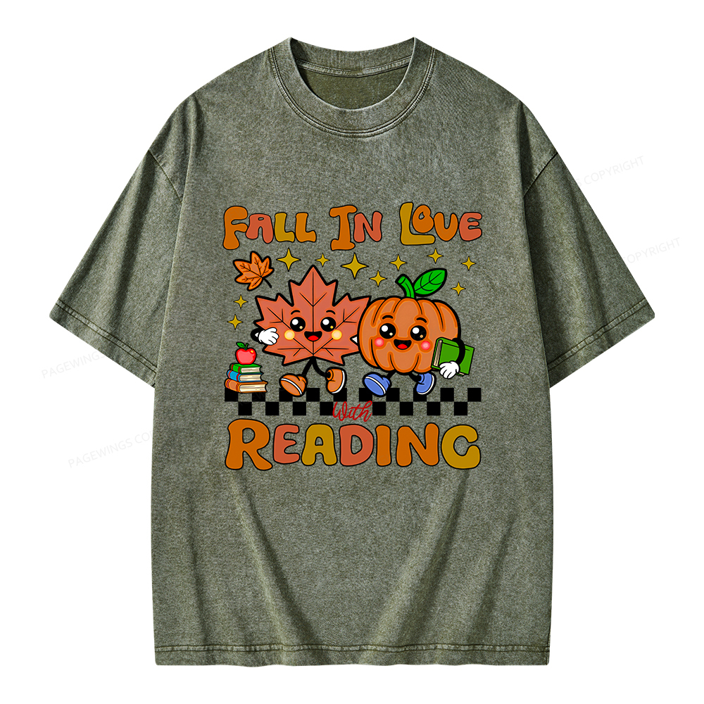 Pagewings Thanksgiving Fall In Love With Reading Unisex Washed T-shirt