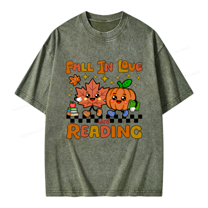 Pagewings Thanksgiving Fall In Love With Reading Unisex Washed T-shirt