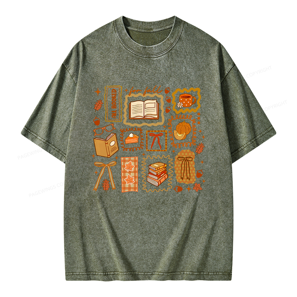 Pagewings All Booked for Fall Unisex Washed T-shirt