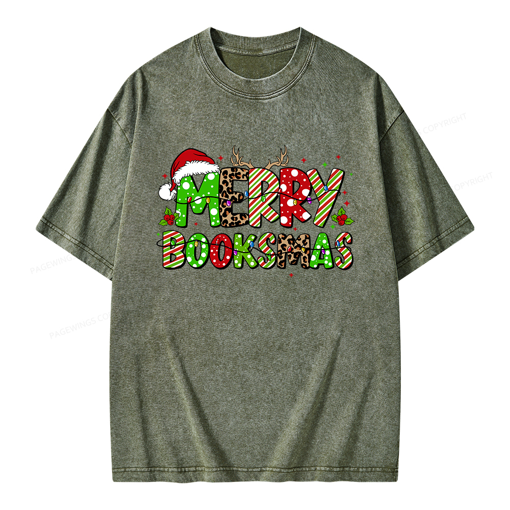 Pagewings Merry Booksmas Unisex Washed T-shirt